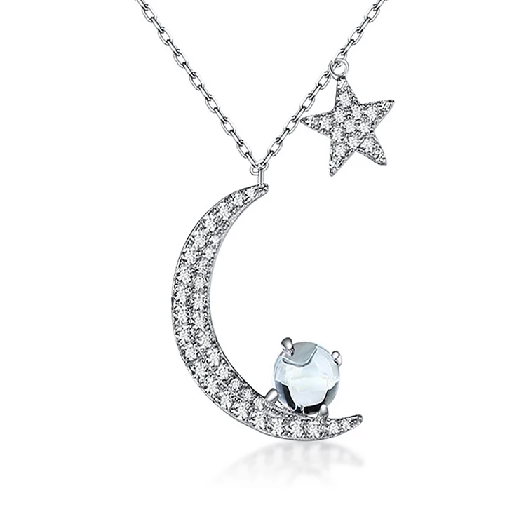 

Modern jewelry girls necklace sterling silver topaz moon and star necklace, Picture