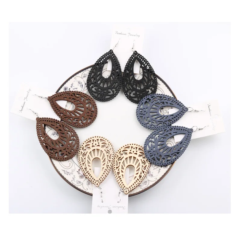 

Hot sales wood earrings jewelry african earrings wood water droplets wood brincos femininos fashion earrings, As the pic