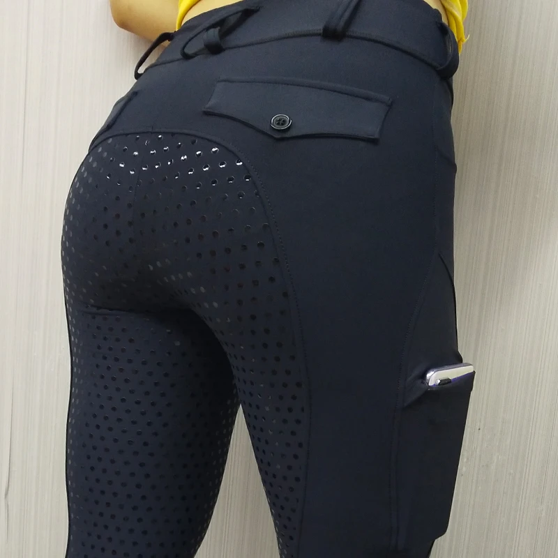 

Drop Ship Black Silicone Equestrian Breeches manufacturer Equestrian Pants with Phone Pocket Anti-pilling Horse Riding Breeches