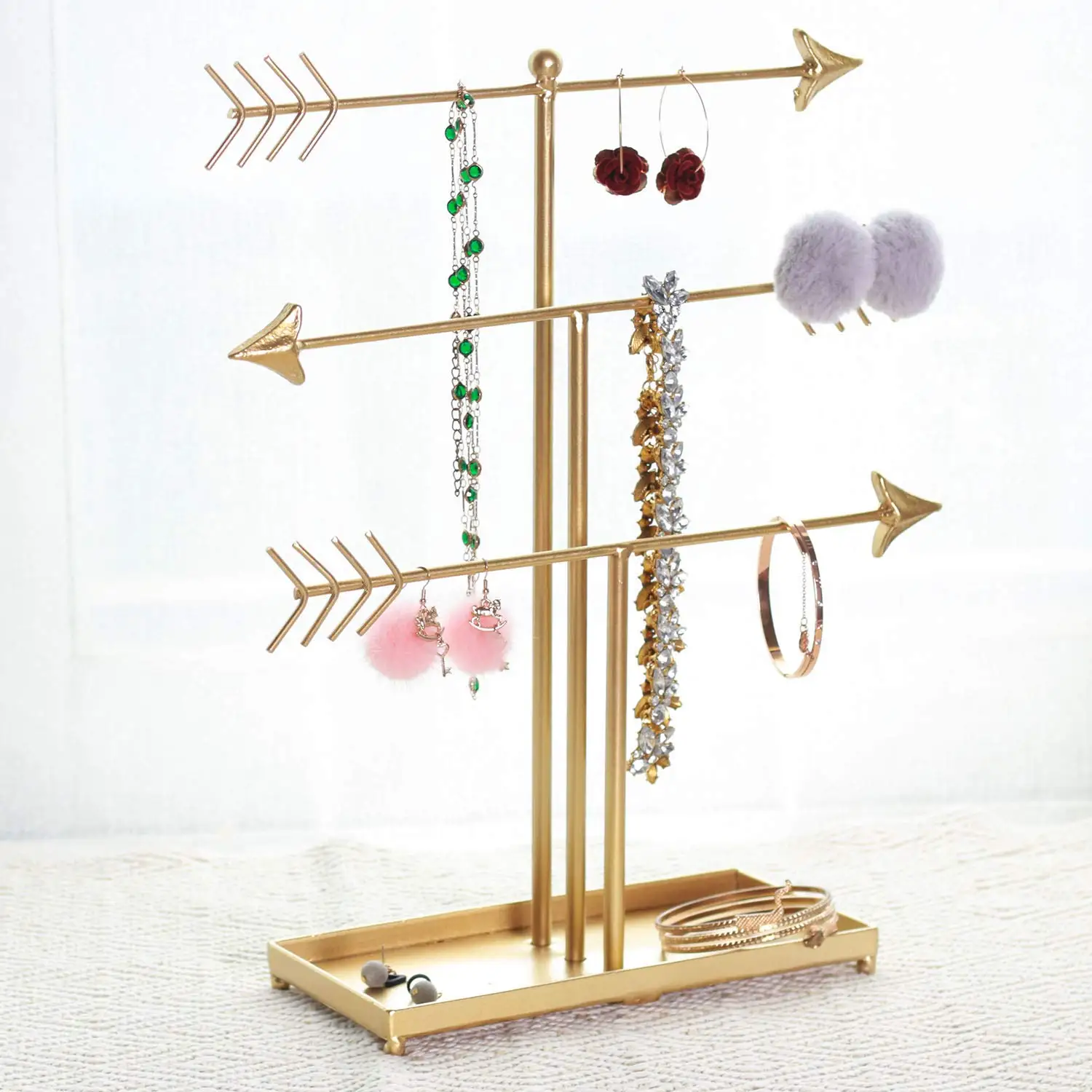 3 Tier Gold Metal Jewelry Organizer Tower Jewelry Display Stand Holder