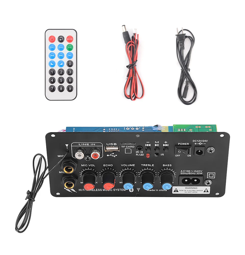 

Subwoofer Digital Blue-tooth Amplifier Board Dual Microphone Karaoke Amplifier Reverb 12V 24V 220V For 8-12 Inch Speaker