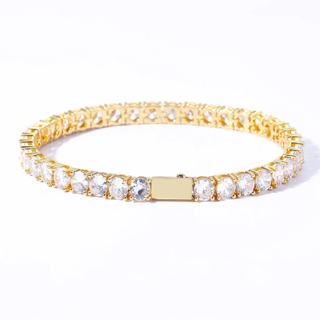 Trendy Hip Hop Tennis Bracelet: Gold Plated Prong Pave AAA Cubic Zircon Spring Clasp Tennis Bangles 3mm 4mm 5mm