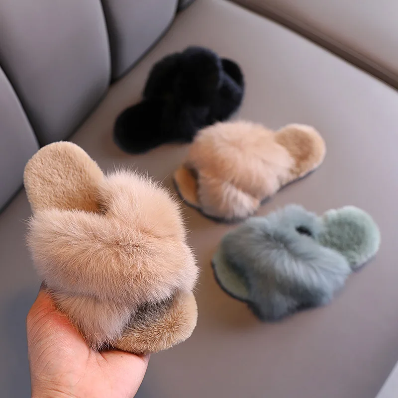 

Cute girls fashion trendy winter trendy flat mommy and me ladies faux fur slippers