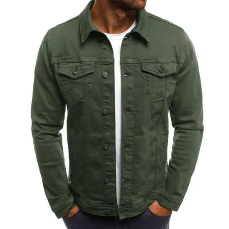 

Autumn Men Denim Jacket Simple Casual Slim Turn-down Collar Long Sleeve Jacket With Pocket Thick Men Coat