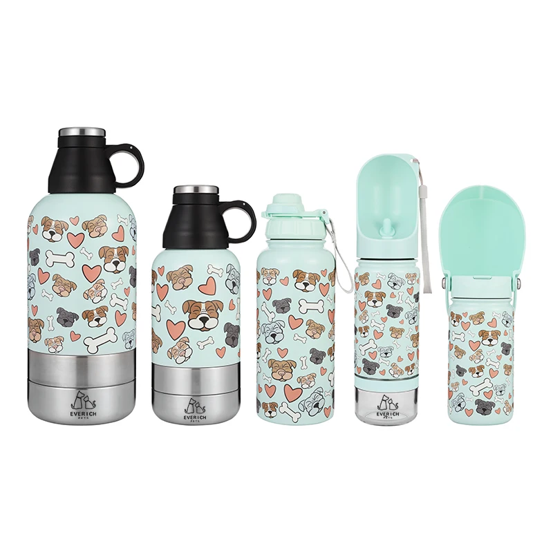 

everich 3 in 1 Custom New Design Outdoor Travel Dog Water stainless steel Bottle Leak-proof Foldable Pet Water Bottle