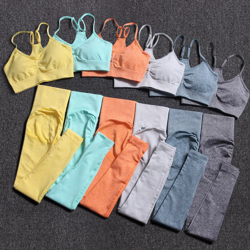 

2021 New Yoga Suit Sport Wear 2 Pieces Gym Outfit Clothes Set Ribbed Styles Legging Sports Bra Crop Top Seamless Yoga Set, 6 colors
