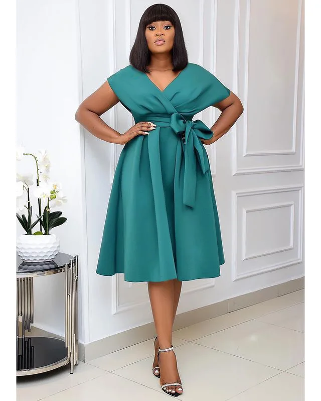 

Wholesale New Fashion Women Lady Girls Summer Women Short Sleeve Dresses V-Neck Casual Party Dress, As showed