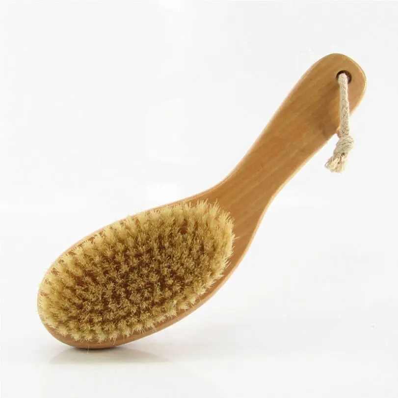 

Cleansing Supplies Natural Boar Bristle Exfoliating Bamboo Wooden Body Brush Dry Brush for Back Scrubber