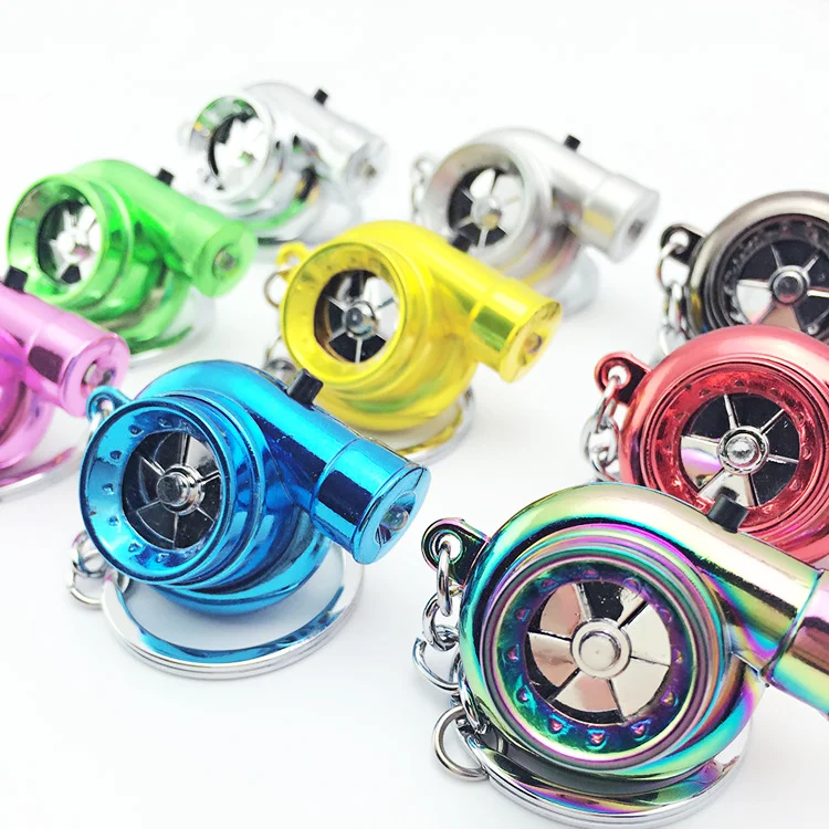 

Colorful Creative Spinning New Turbo Keychain Electric Turbo Lighter Keychains Car Modified Cigarette Lighter LED KeyChain