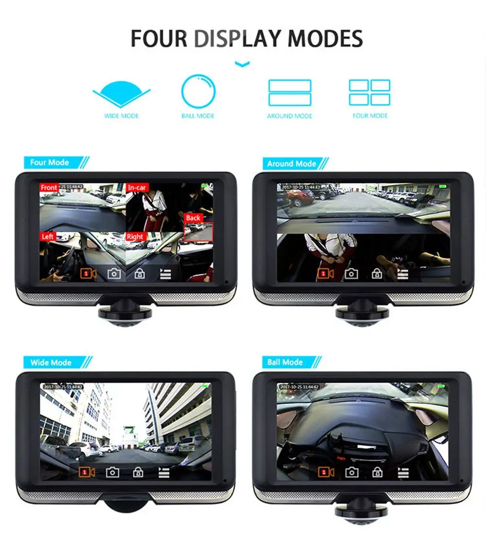 5英寸 ips 屏幕四记录模式汽车录音机 360 度全景全高清 1080p 汽车