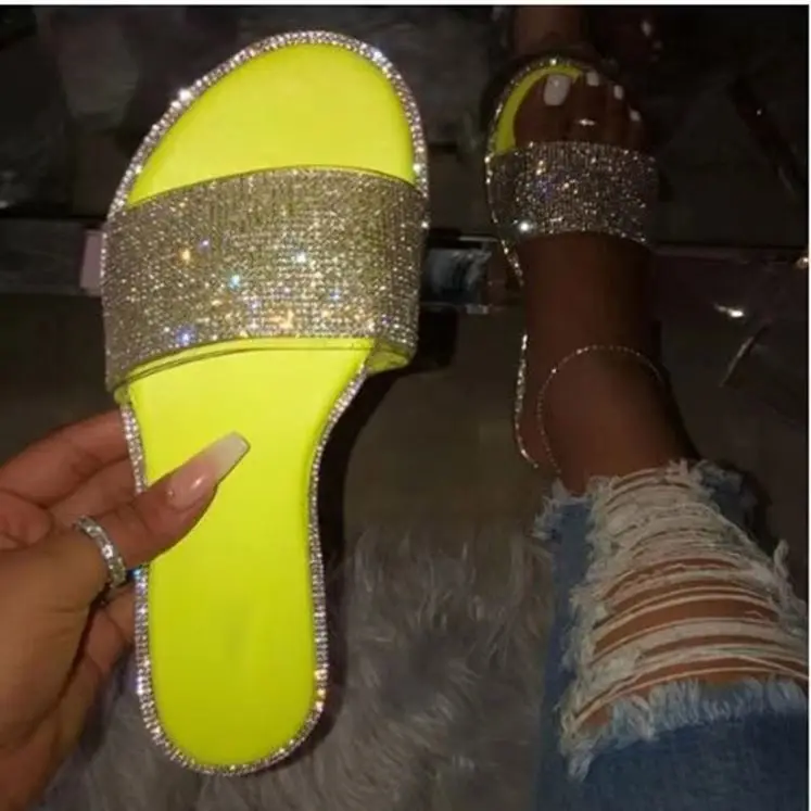 

New Arrival Popular INS Flat Rhinestone Women Slippers Sandals Beach Slippers