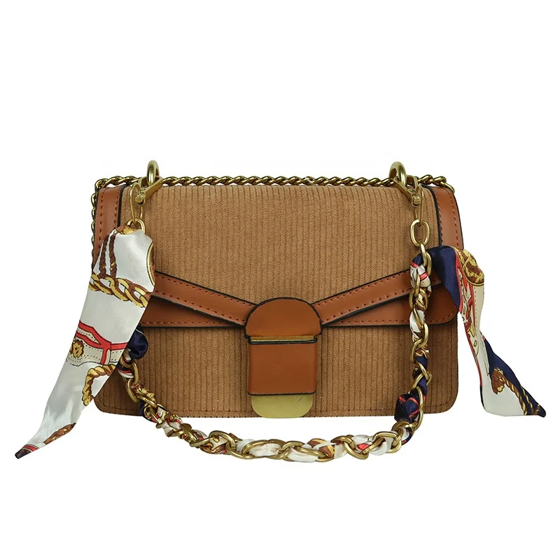 

2021 New Vintage Fashion Bag Stylish Silk Scarf Crossbody Chain Strap Shoulder Bags