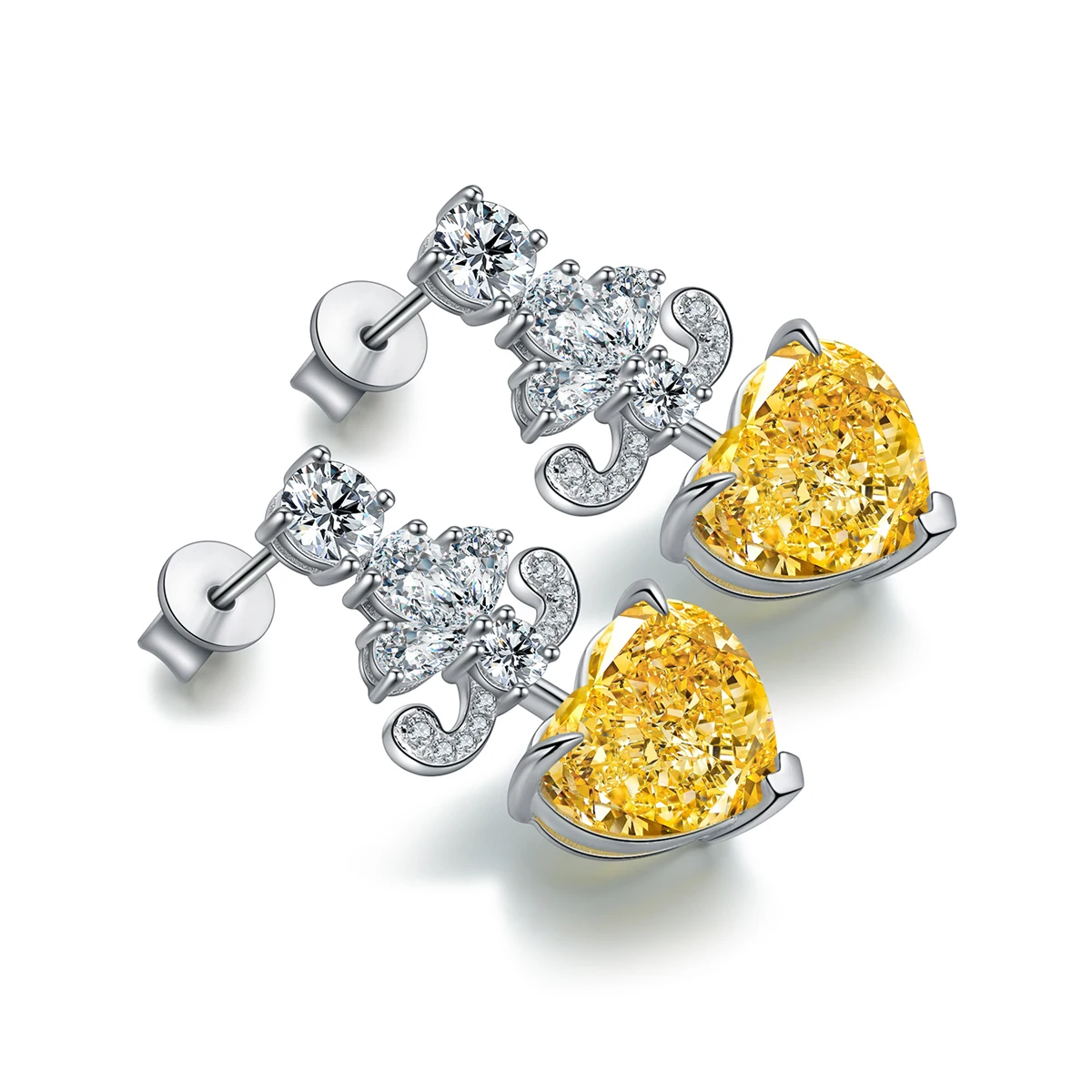 

925 Sterling Silver Jewellery Earrings CZ Earrings 3ct Heart Shape Dangle Sterling Silver Earrings, Yellow, pink, blue, white, green, orange