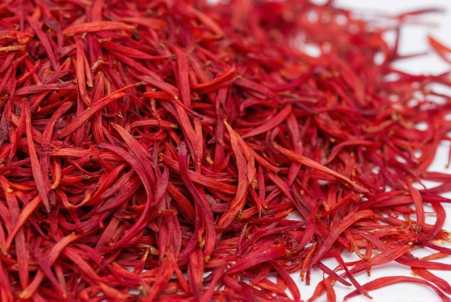 Side-by-side comparison of authentic saffron threads versus common saffron adulterants showing visual differences in color and structure
