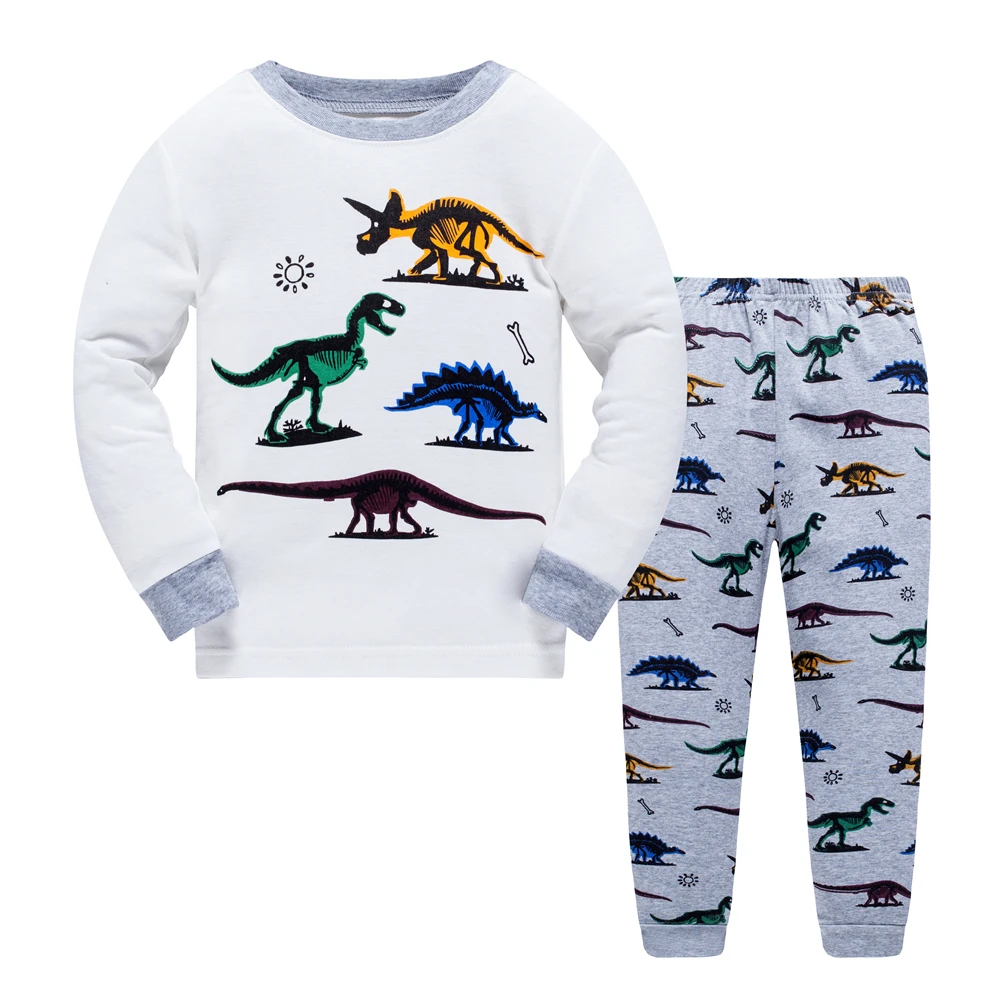 

Hot selling 100% cotton children's clothing baby boys' home wear boys' lovely dinosaur cartoon pajamas