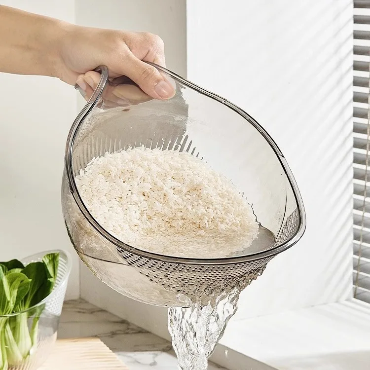 Kitchen Multifunction PET Plastic Drain Basket Colander Rice & Fruit Bowl Washing Drain Basket with Handle Basket Strainer