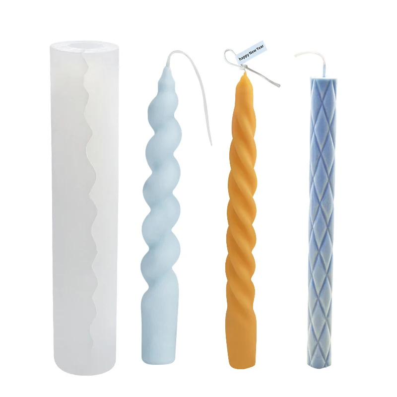 

Wholesale Hand Making 3D Geometric Columnar Silicone Aromatherapy Candle Mould Twisted Spiral Taper Candle Mold, White