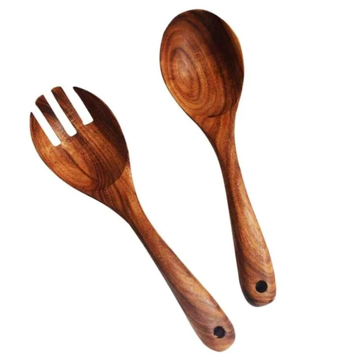 

10.2 inches Salad Mixing Dinner Fork and Spoon Long Handle Salad Servers set ,Acacia Wood Serving Spoons Set