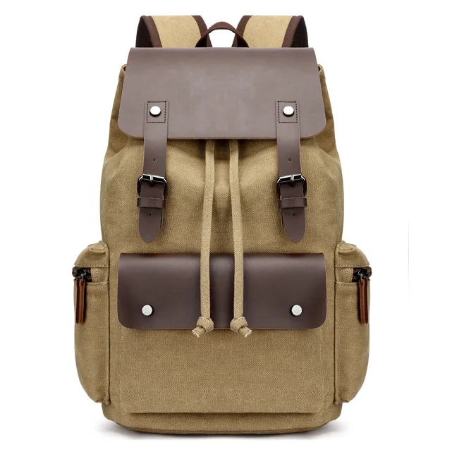 

Bearky Laptop Men Wholesale Custom Unisex Soft Handle business school travel vintage leather drawstring canvas backpack