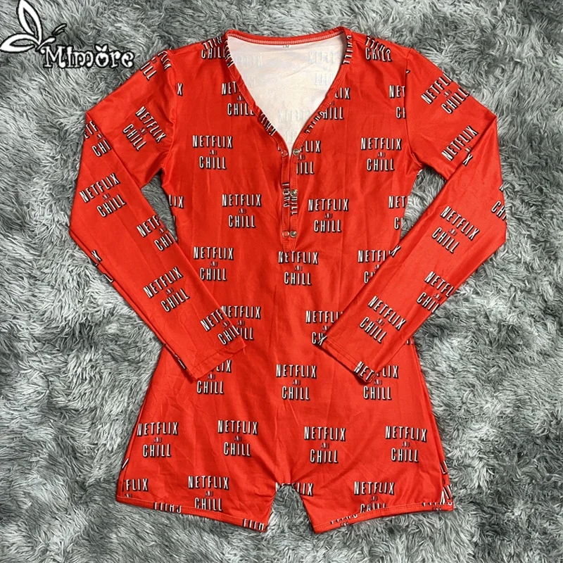 

Mimore Fashion Design NETEFLIX CHILL long sleeve night wear sexy women