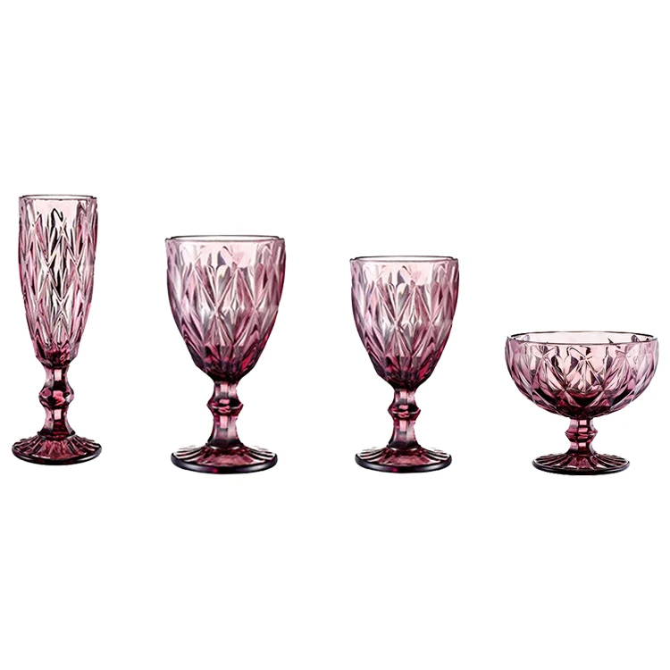 

Good price luxury colored embossed red wine goblet glass cup, Color