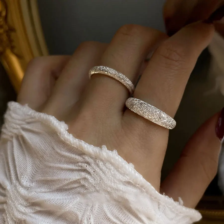 

Korean Style 3mm 5mm S925 Bling Bling Matte Textured Open Finger Ring Sterling Silver Textured Geometric Open Band Ring