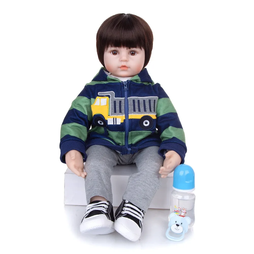 

Handsome 24 Inch Soft Silicone Reborn Baby Dolls Lifelike Cloth Body Reborn Toddler Baby Doll For Chirldren's Day Birthday Gifts