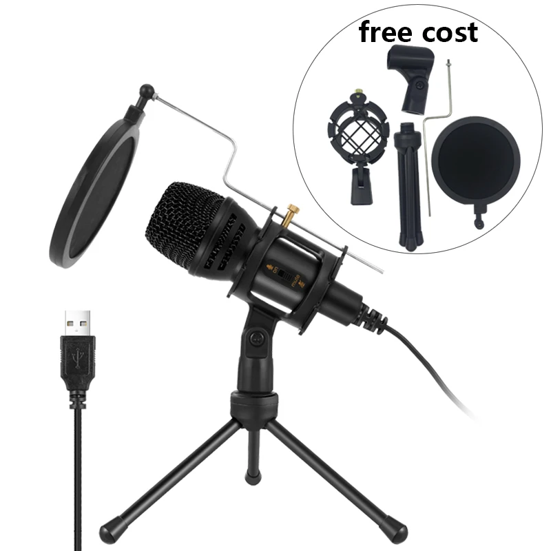 

Professiona Condenser Streaming mic recording studio USB desk wired microphone with tripod and pop-filter