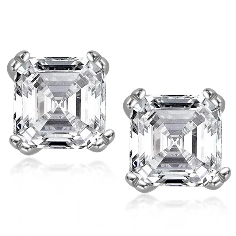 

Brilliant Asscher Cut 1.0 ct D Color Moissanite Earrings Diamond Test Past 925 Silver Four Claws Gemstone Stud Earrings