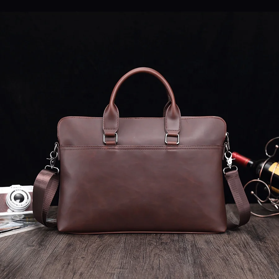 

Vintage Business PU Leather Men's Shoulder Computer Briefcase Men's Tote 15.6 inch Laptop Business Solid Casual Crossbody bags, Customized