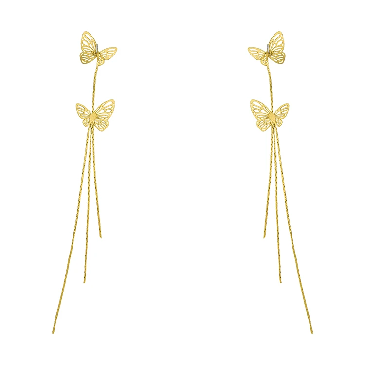 

2021 new 14K gold hollow women's simple fringe long dangling earrings personality earrings jewelry gift butterfly earrings