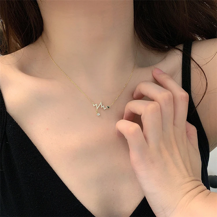 

Elegant design S925 14k gold plated zircon stone women Heartbeat necklace