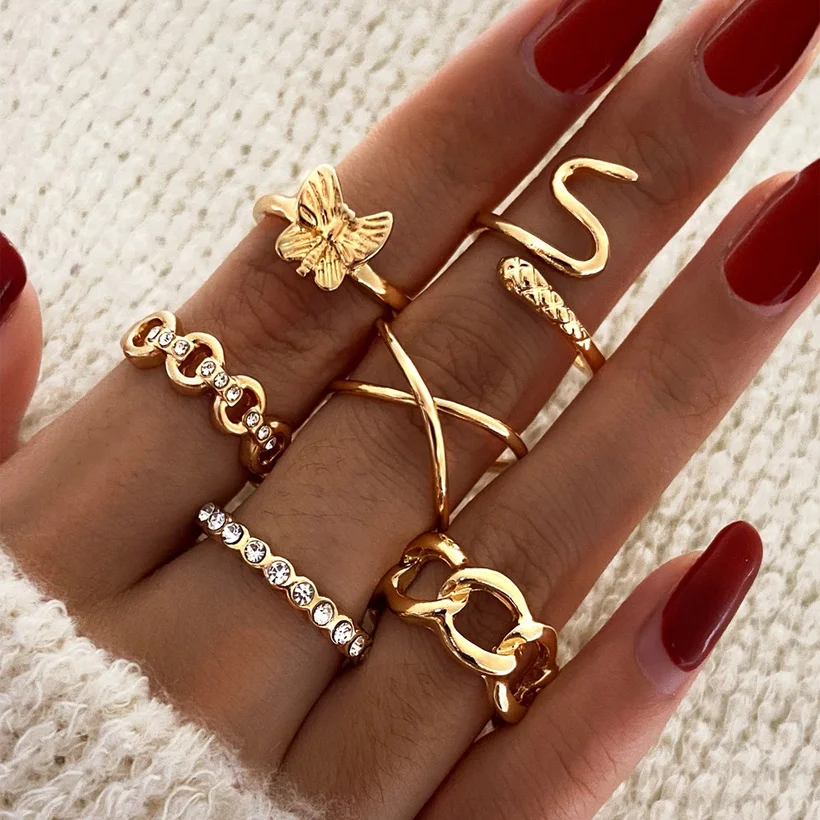 

2022 New Creative Simple Retro Womens Jewelry Finger Rings 6 Piece Set