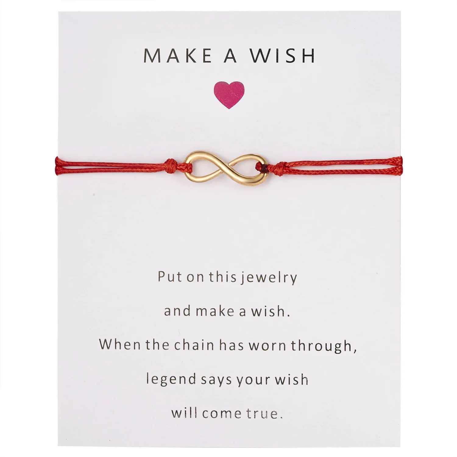 

Fashionable Make A Wish Card Colorful Handmade Wax Cord Adjustable Rope Charm Gold Color Infinity Pendant Bracelet For Women, Gold plated as shown
