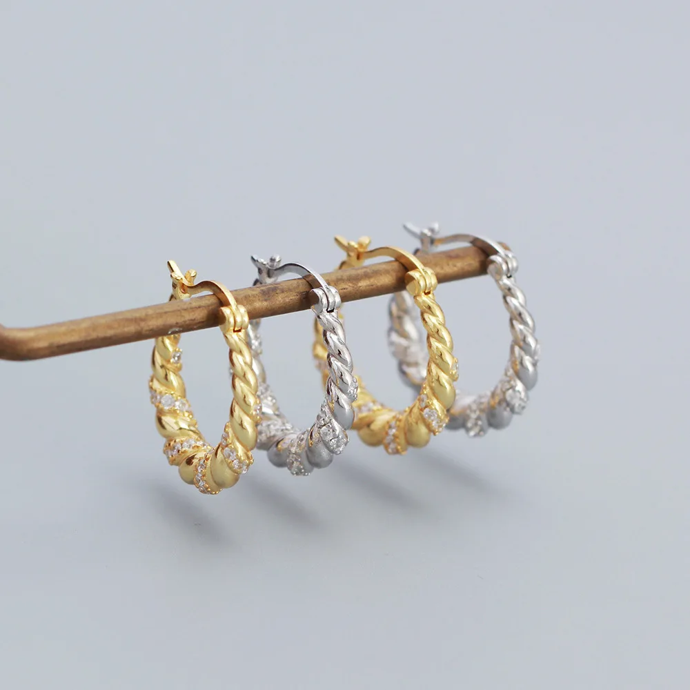Fashion 925 Sterling Silver Micro Zircon Voluble U-shaped  Twist Gold Plated Hoop Earring Jewelry for Women