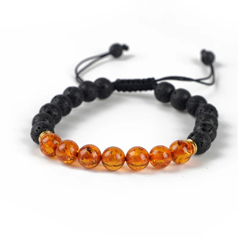 

High quality Cheap Retail Nature Black Volcano Lava Stone Bracelet Handmade Synthetic Amber Beads Bracelets