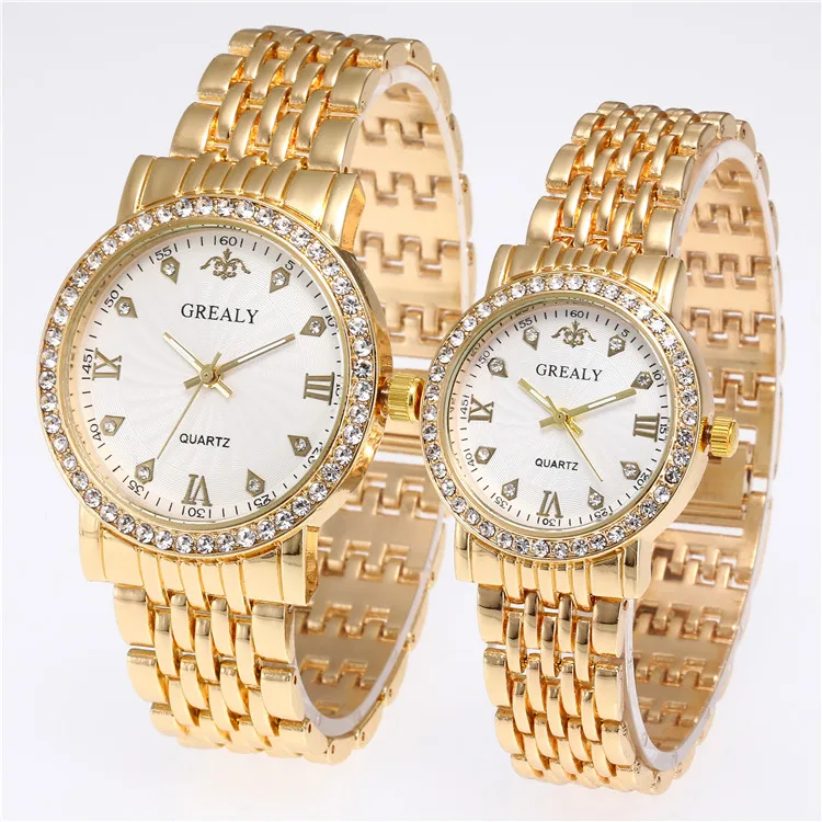 

New fashion gold lovers watch private label custom logo quartz wristwatch diamond lover couple watches, Picture shows