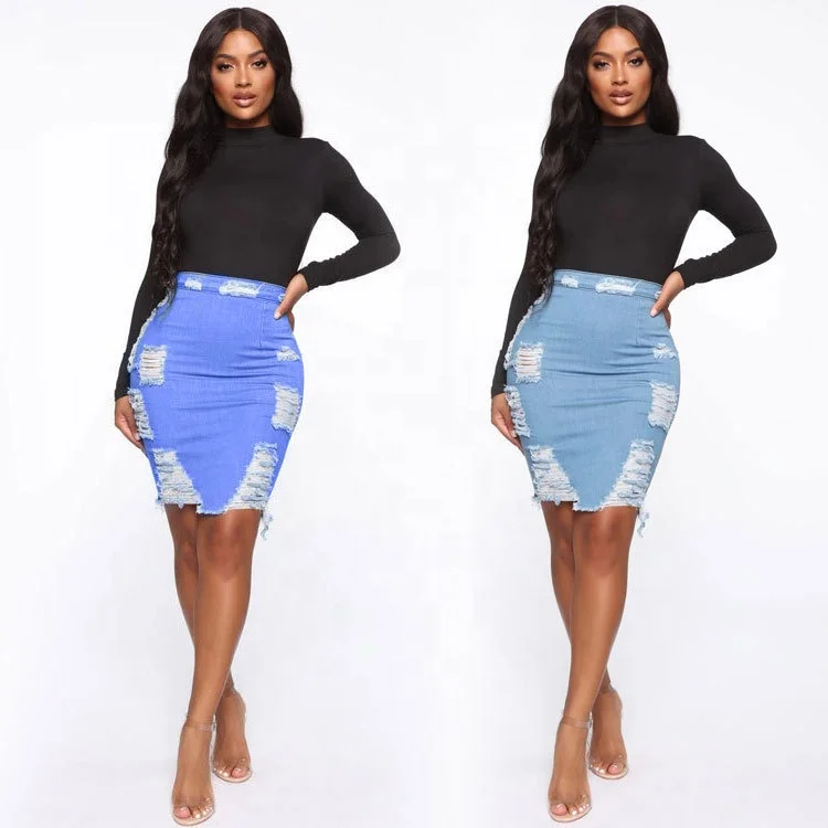 

XLL NEW women ready to ship jean skirts with Hole wrap skirt plus size dress & skirts, As picture or customized color