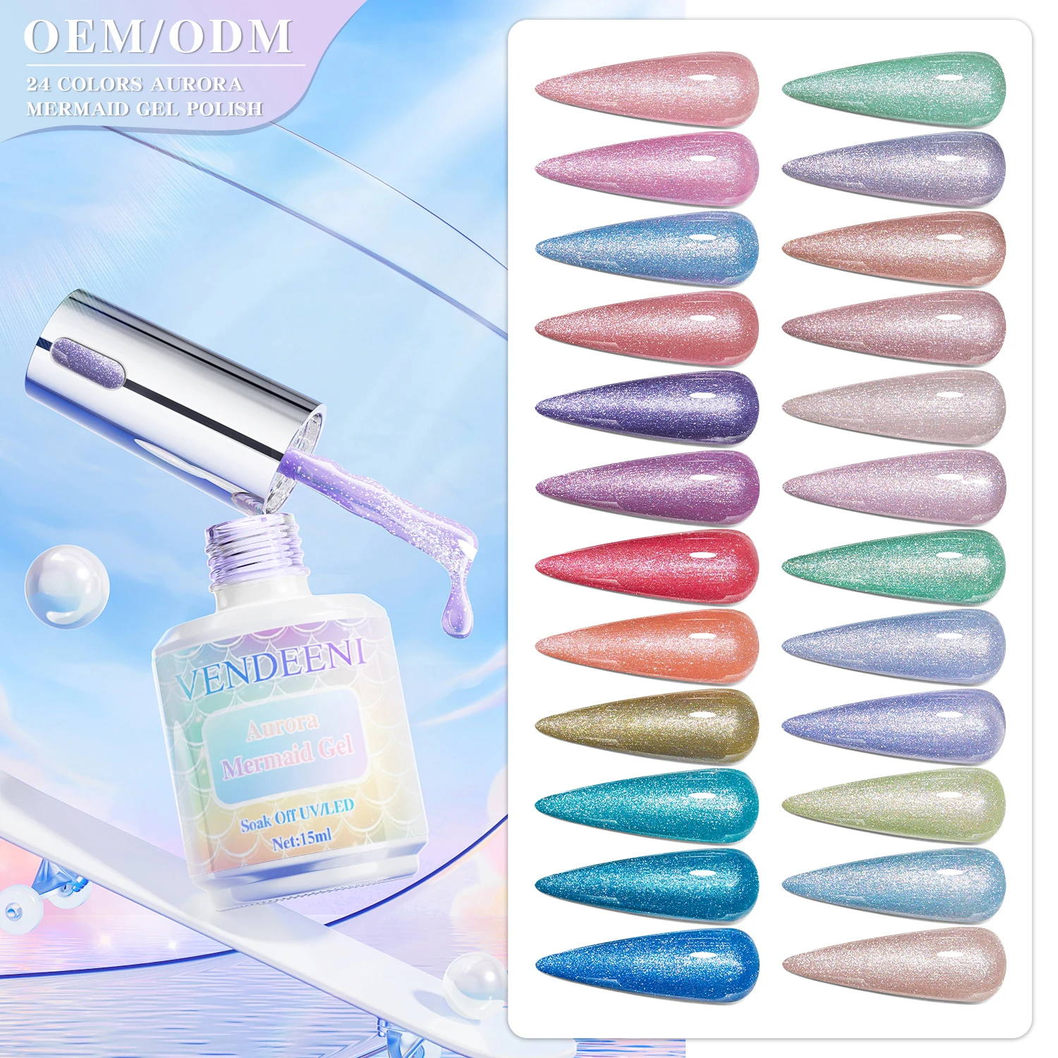 Vendeeni 24colors Aurora Pearl Gel Polish Collection High Pigment Brightness Reflective Pearl Nail Gel Polish Painting Uv Gel