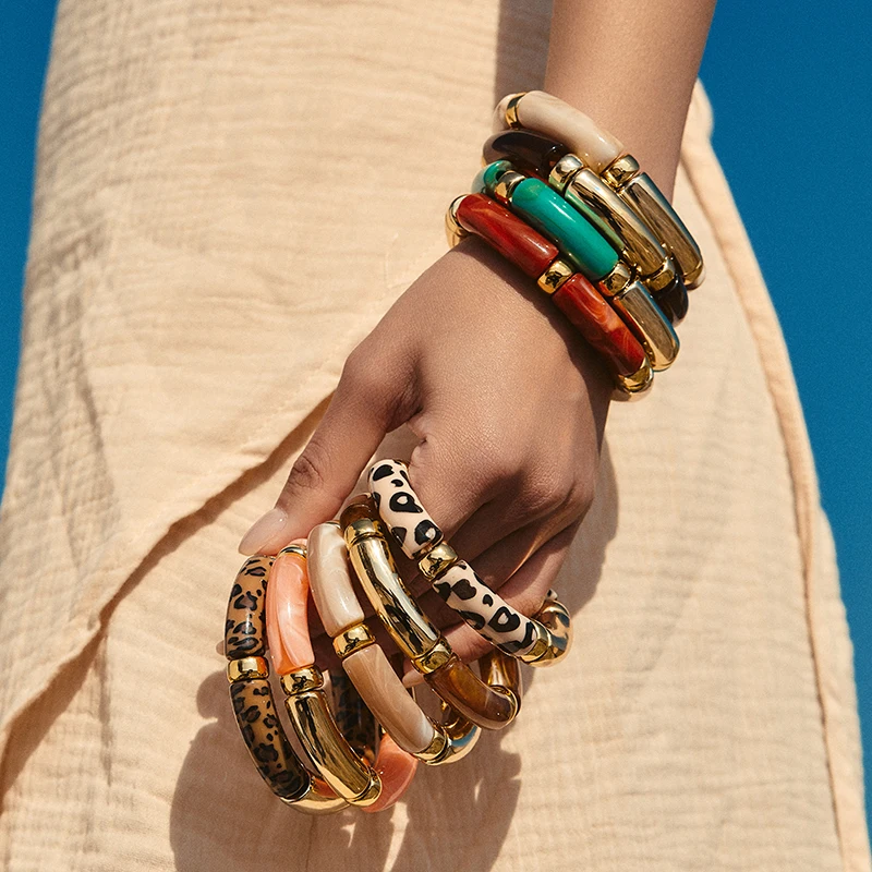 Hot Selling ORNAPEADIA 2025 New Bohemia Elasticity Acrylic Wrap Bracelet Fashionable Colorful Tie Dyeing Process Women's Party