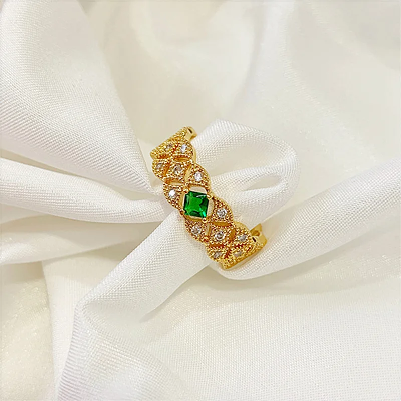 

Vintage 925 Sterling Silver Ring Green Crystal Emerald Adjustable Ring For Girls
