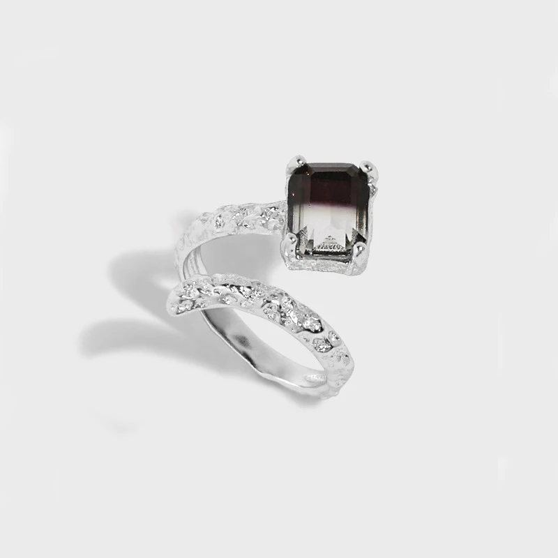 

High quality sterling silver design black diamond gem stone tourmaline S925 sterling silver opening finger ring women, Optional as picture,or customized