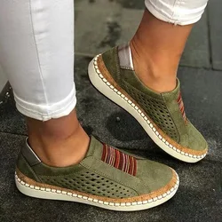 summer Hollow Out Women Shoes Hand-stitched Striped Slip on Sneakers Shallow Loafers Vulcanized Shoes Casual Flat Ladies Sneaker