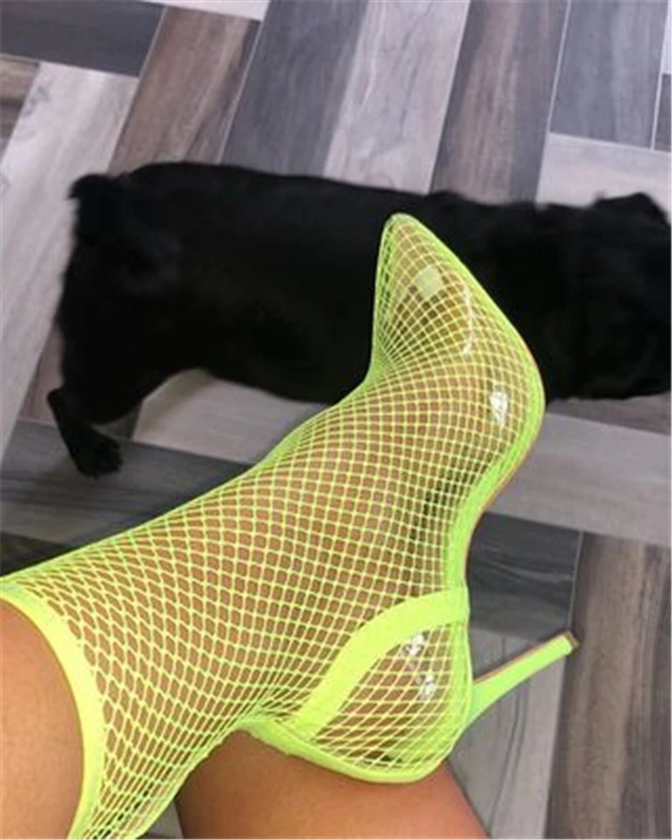 

New Air Mesh Net Bling Women Shoes Summer Ankle Boots Thin Sexy Sandals Chelsea Boots Female Dropship Pumps Mesh high heels