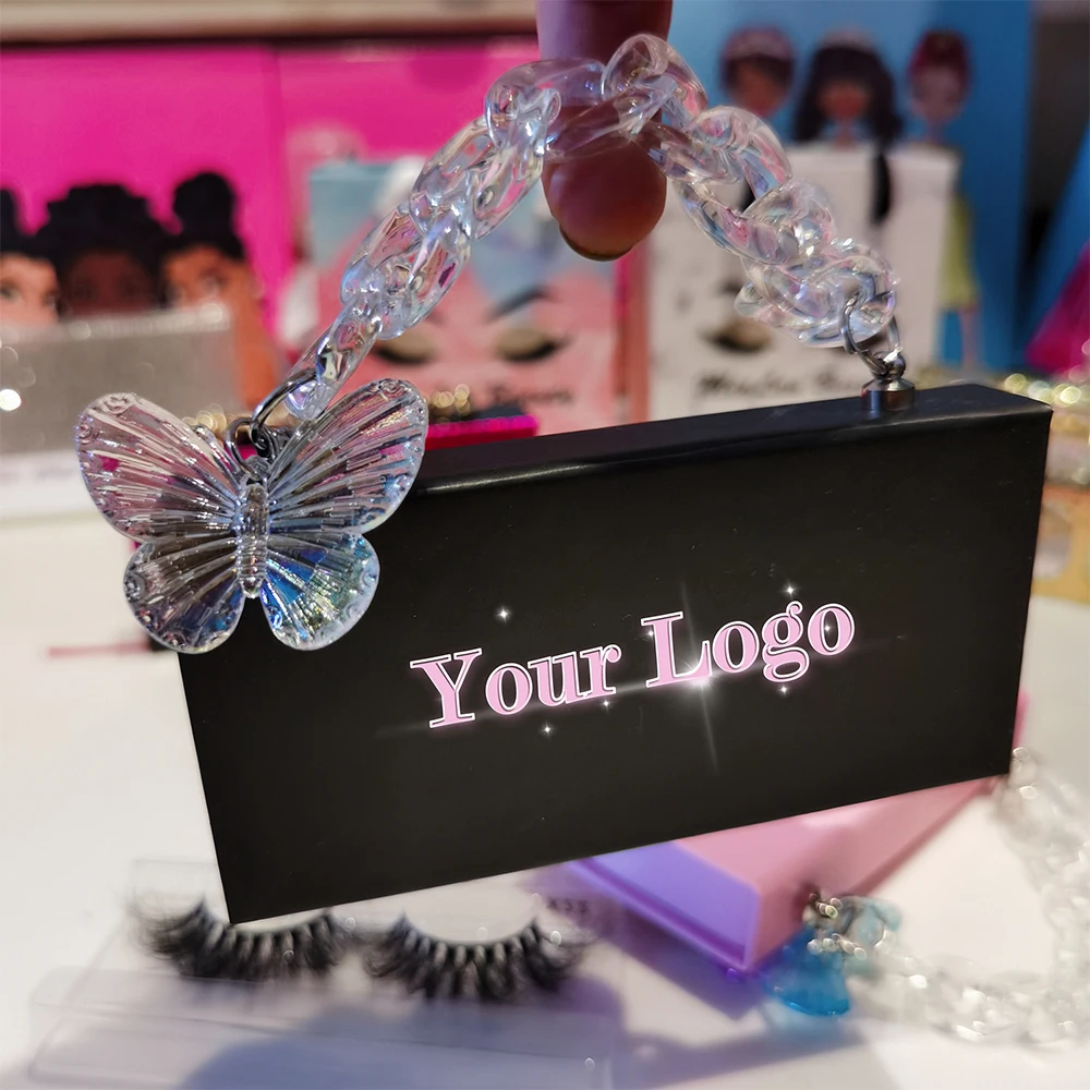 

2021 New Arrival 3D 25mm Mink Eye Lashes Wholesale Lash Vendor Lady Purse eyelash box chain package With lash box