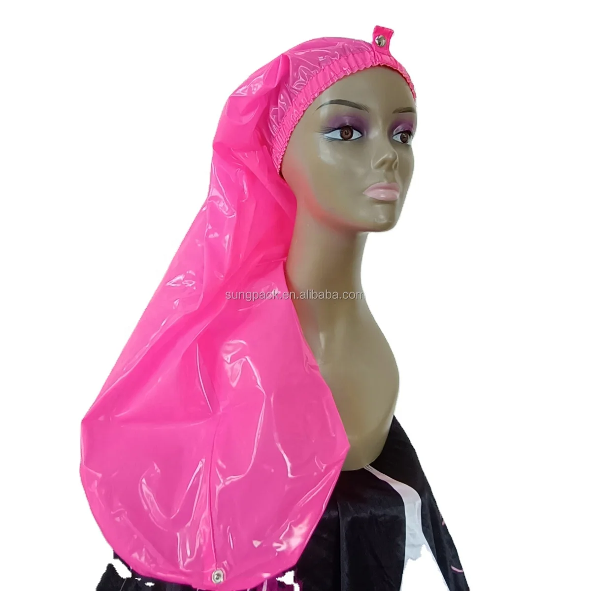 

29" Women Curly Long Hair Dreadlocks Braids Shower Bonnet PVC Waterproof Bath Caps, Pink, black