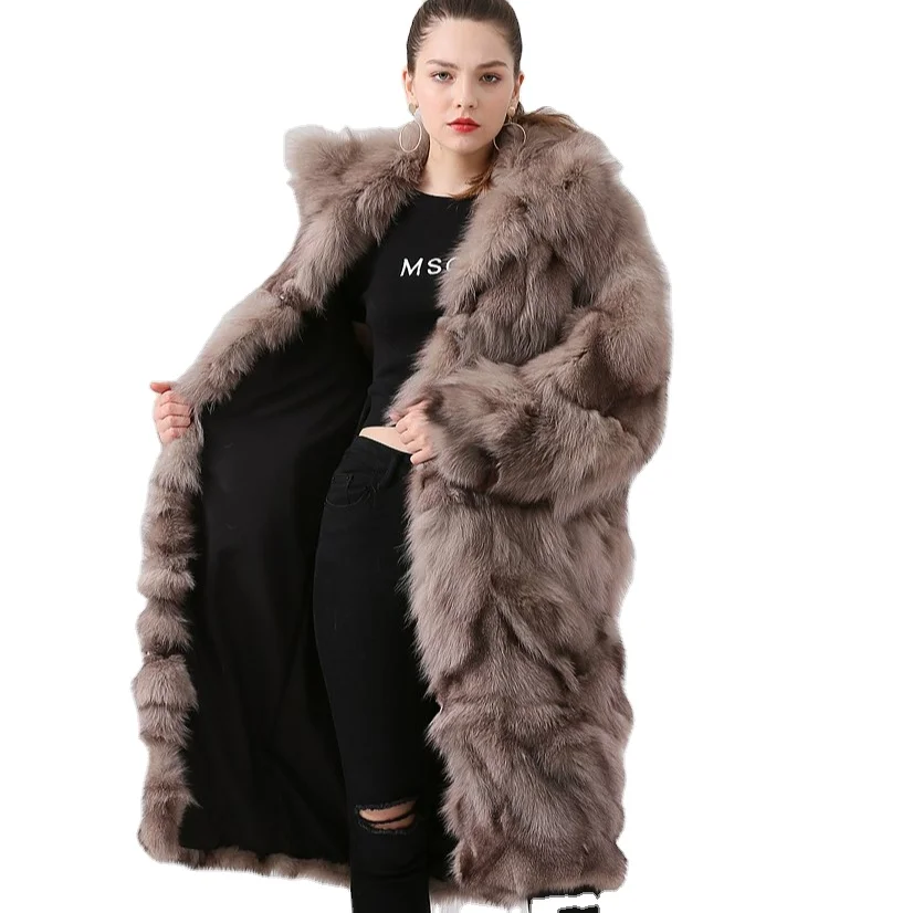 

QC19036 pinkjava hot selling model women jacket oversized thick real long fox fur coat, 8 colors