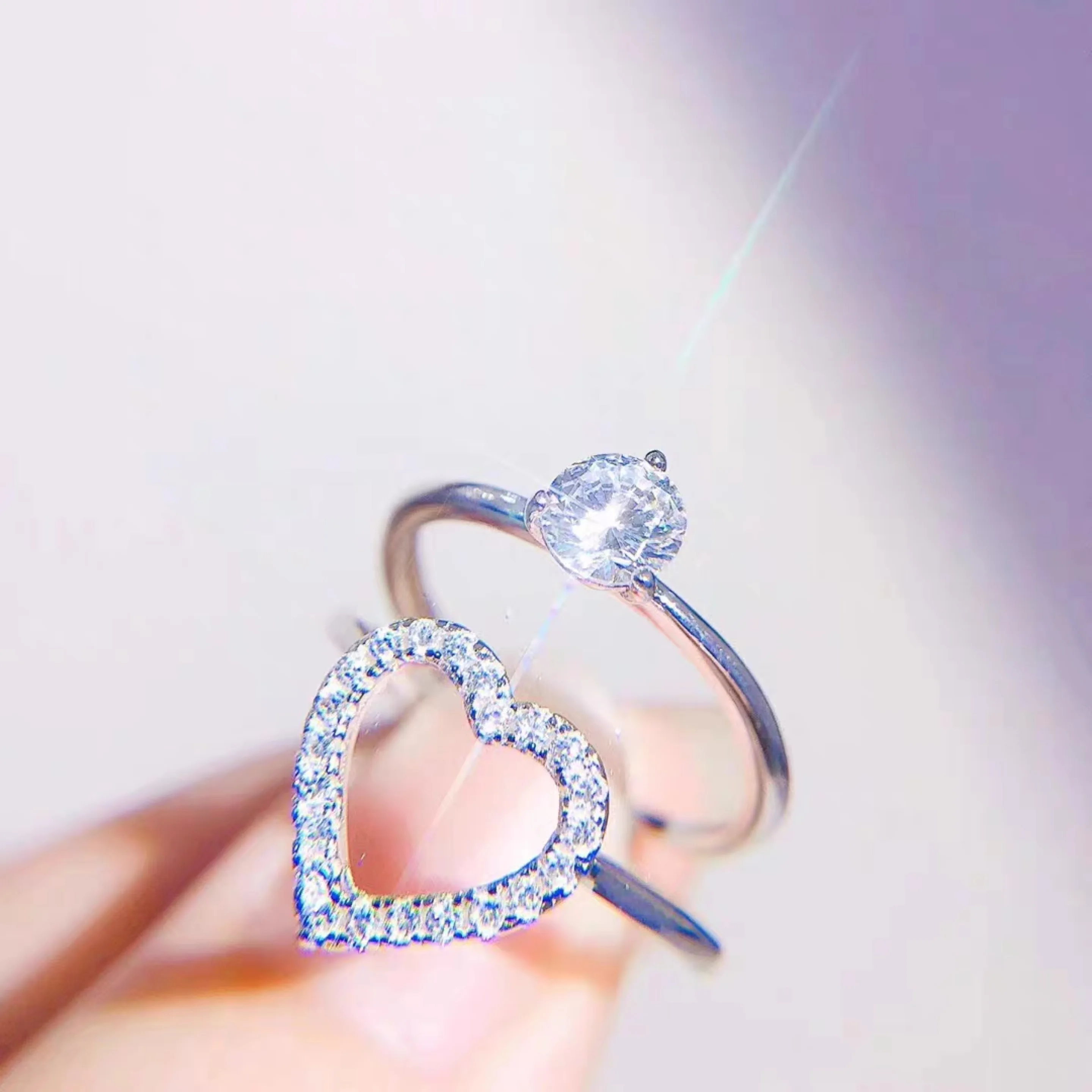

fashion 925 silver boutique gold plated unique jewelry heart shape ring set