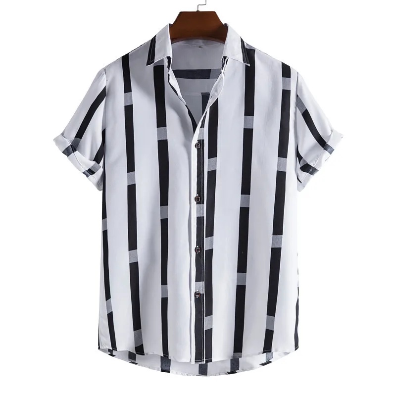 

2021 Men's Short Sleeve Shirt Fashion Striped Loose Large Size Casual Men's Shirt