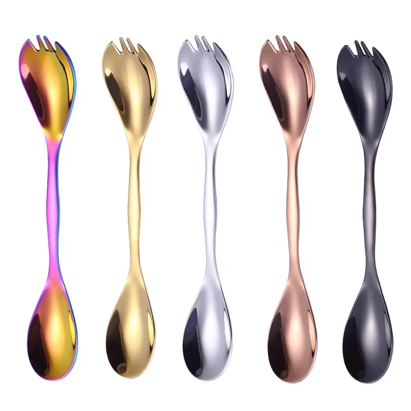 

Colorful Soup Spoon Double-side Design Stainless Steel Dinner Spoon with Fork Dessert Spoon For Kitchen Tableware Camping Scoop
